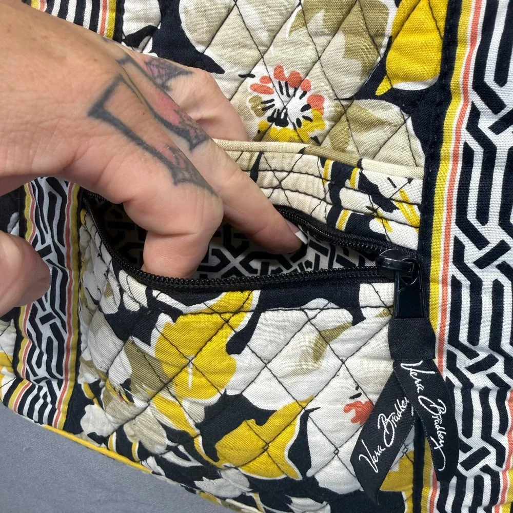 Vera Bradley Hipster Crossbody Bag Dogwood Floral Yellow Black Quilted Cotton